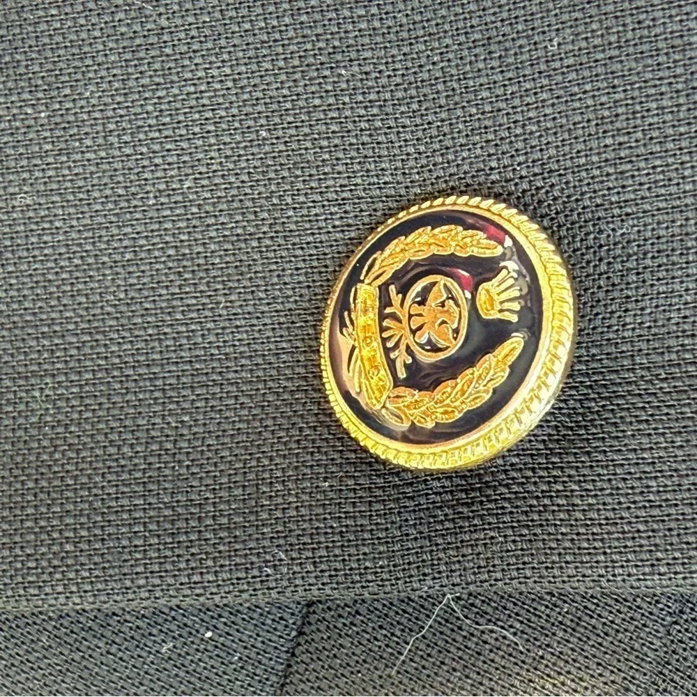 Black Wool Blazer Mens 46L Double Gold Crested Buttons Wedding Guest Coat/Jacket